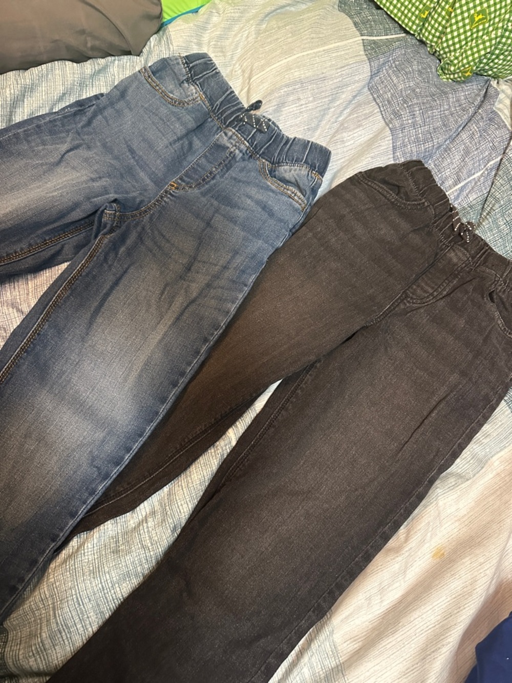 Boys Elastic Waist Denim Pants - Blue and Black